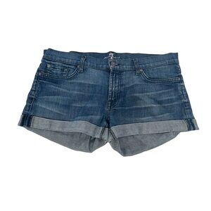 7 For All Mankind Cuffed Hem Denim Jean Shorts Size 32 Women's